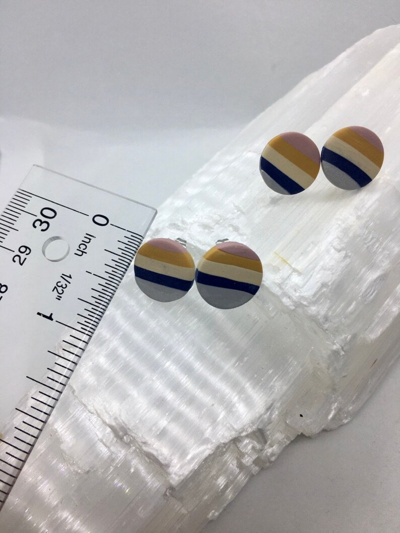 Striped Muted Tones Polymer Clay Post Earrings Gifts Handmade Striped Polymer Clay Posts Striped Studs Small Striped Earrings