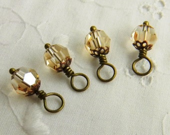 Amber Crystal Charms, Bead Dangles or Stitch Markers, Topaz Wine Glass Charms