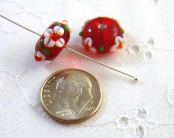 Ruby Red Glass Flower Beads, Jewelry Making (2)