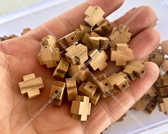 Olive wood cross beads, Small olive wood crosses with vertical hole, Bethlehem crosses, Natural wood crosses, Olive wood beads