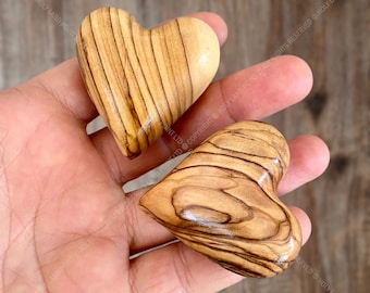 Olive wood heart, Olive wood hearts, Natural olive wood carved heart, Solid wood heart, Wedding hearts