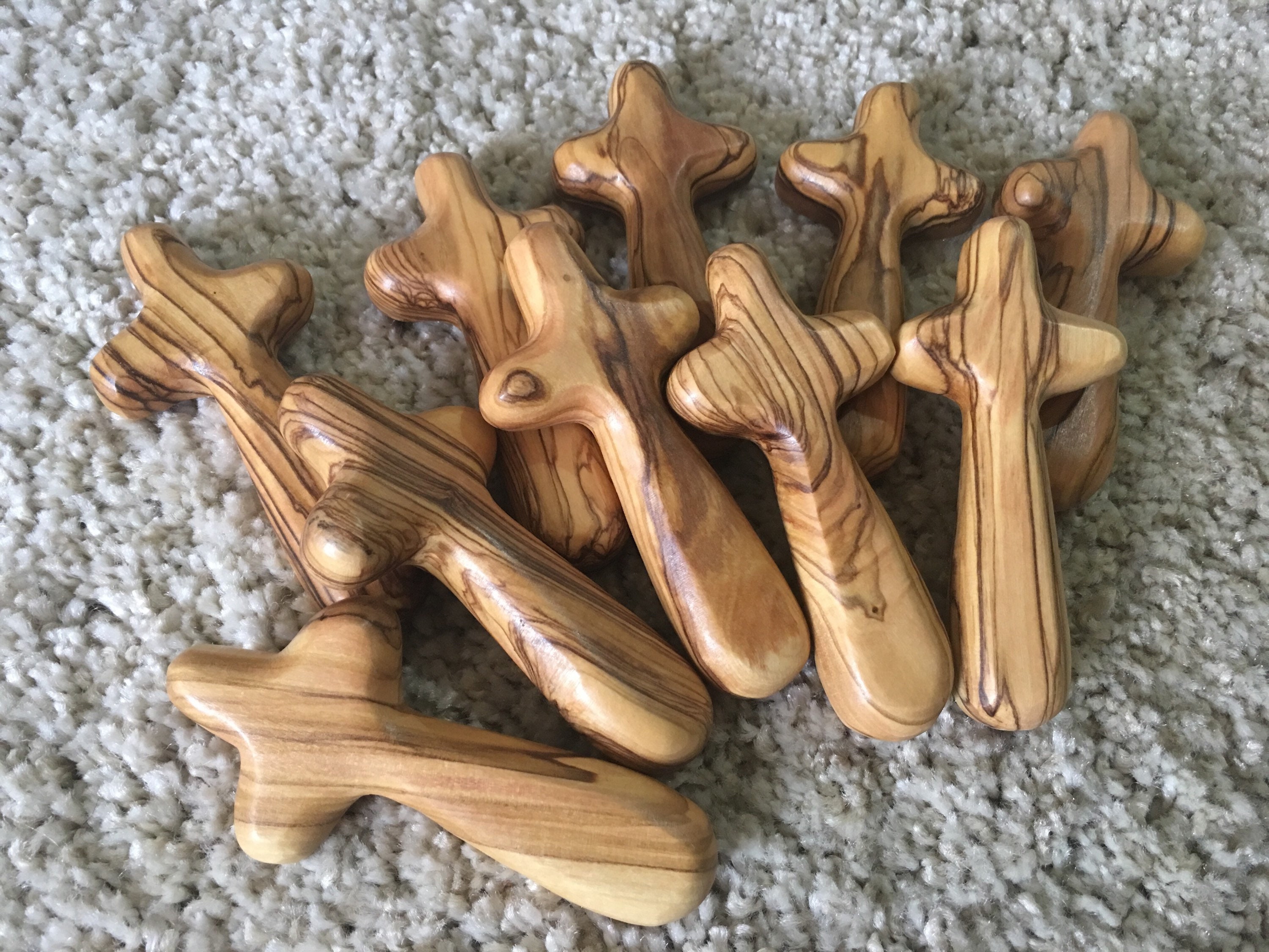 Lot of 10 olive wood crosses. Holding crosses. Comfort Etsy