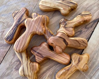 Cruz de madera de olivo para collar, Cruz de bolsillo de madera de olivo, Cruz de confort, Cruz de sujeción, Cruz de madera natural, Cruz de Tierra Santa, Cruces de madera de olivo