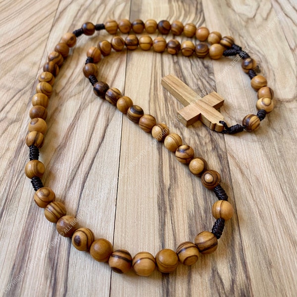 Rosaire de Terre Sainte, Rosaire catholique, Rosaire en bois d’olivier, Perles de prière, Rosaire en bois, Rosaire en bois