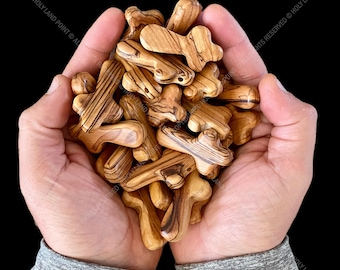 Olive wood necklace crosses, Olive wood pocket crosses, Small olive wood comfort crosses, Solid wood crosses, Bethlehem crosses