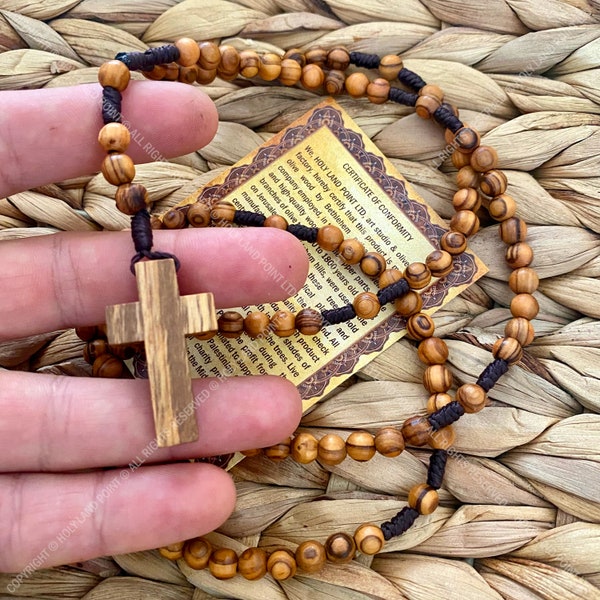 Necklace rosary, Long olive wood rosary, Necklace cross, Beaded neacklace cross, Prayer beads, Holy Land rosary