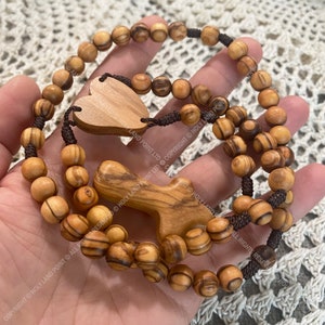 Wooden rosary, Catholic rosary, Olive wood rosary, Prayer beads, Five decades wooden rosary, Holy Land rosary