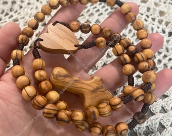 Wooden rosary, Catholic rosary, Olive wood rosary, Prayer beads, Five decades wooden rosary, Holy Land rosary