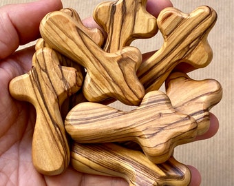 Olive Wood Holding Crosses. Small Comfort Crosses. 8 Olive Wood Crosses. Pocket Crosses. Wooden Crosses.