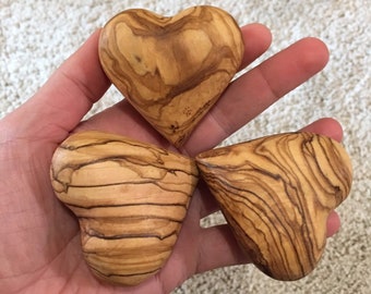 Olive Wood Hearts. 3 Olive Wood Carved Hearts. Wooden Hearts