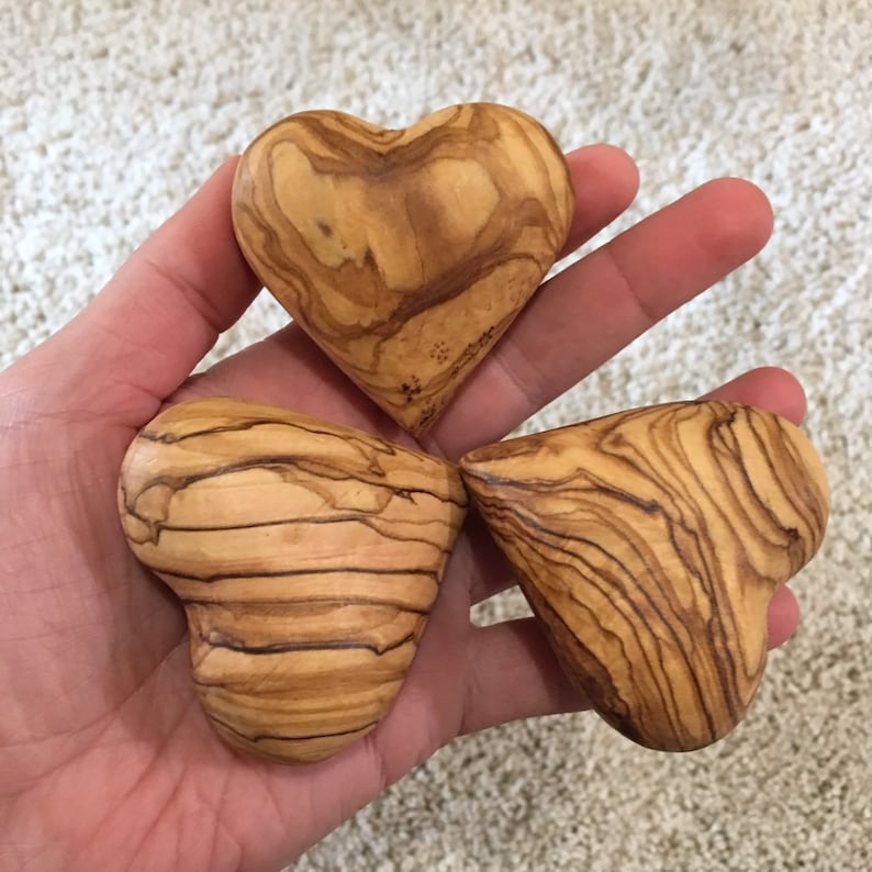 Olive Wood Hearts. 3 Olive Wood Carved Hearts. Wooden Hearts Etsy