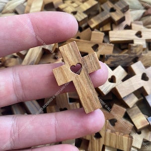 Natural olive wood crosses with heart inside, Necklace crosses, Rosary crosses, Wooden crosses, Bethlehem crosses, Holy Land crosses