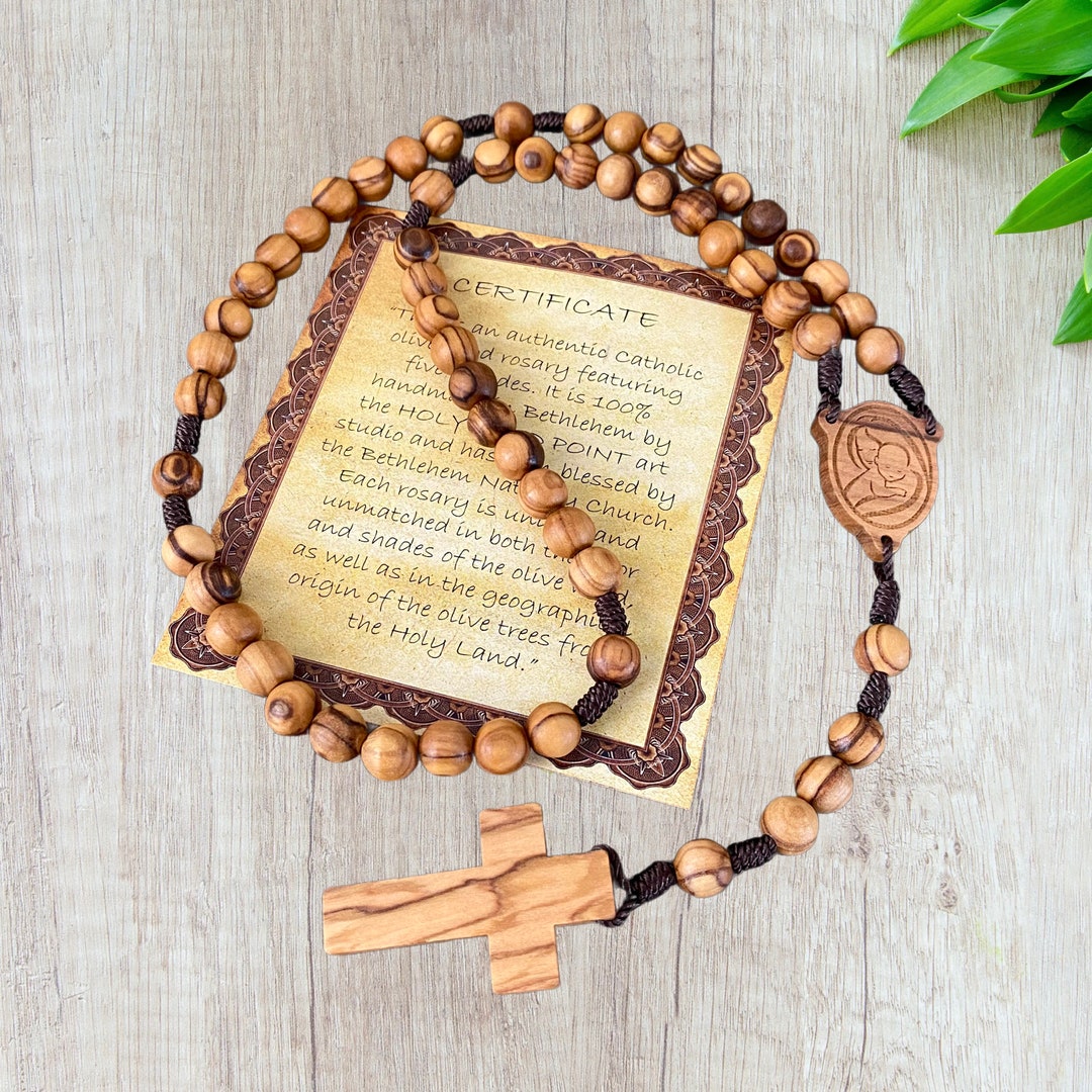 Virgin Mary Catholic Rosary, Olive Wood Prayer Beads Rosary of Five Decades, Bethlehem Rosary Etsy