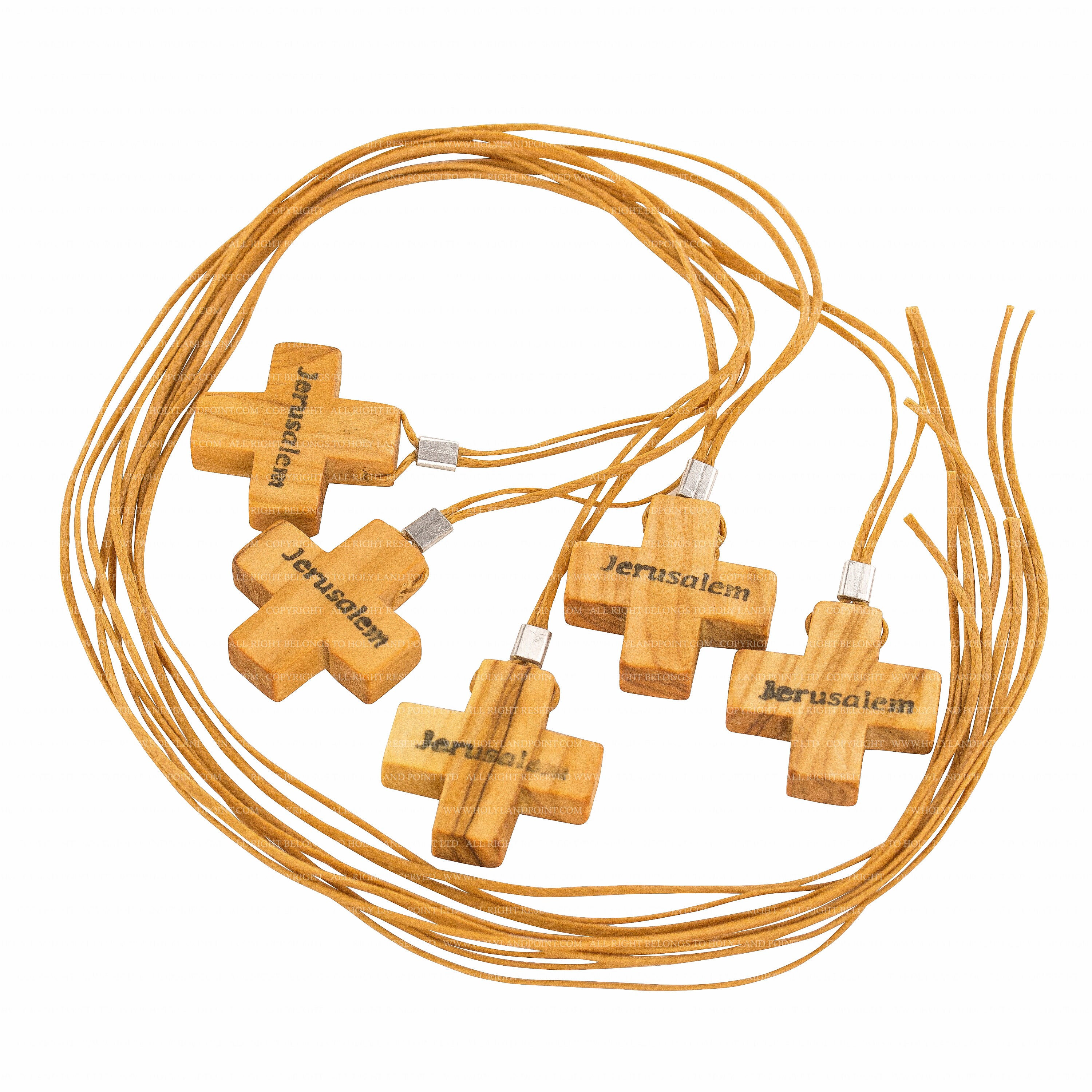 Lot of 5 Olive Wood Jerusalem Cross Necklaces Olive Wood Cross Etsy