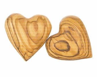Olive Wood Hearts, Set of 2 Carved Hearts, Wooden Hearts, Natural wood hearts, Wedding hearts