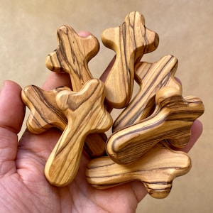 Small Olive Wood Comfort Crosses. 7 Comfort Crosses. Pocket Crosses. Wooden Holding Crosses. Holy Land Crosses