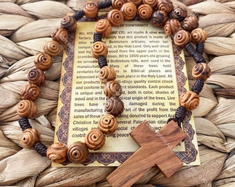 Anglican prayer beads, Anglican rosary, Natural olive wood prayer beads, Natural wood rosary, Holy Land rosary, Carved beads rosary