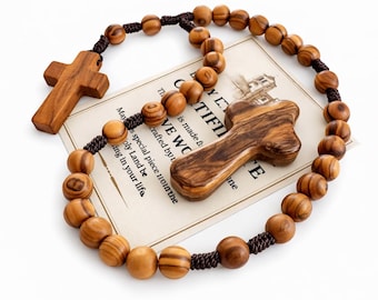 Olive Wood Rosary from Bethlehem – 33 Bead Christian Prayer Rope – Handmade Anglican Rosary with Free Comfort Cross-Anglican Prayer Beads