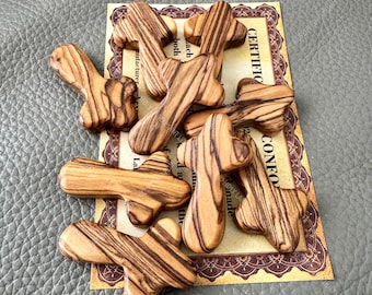 Olive wood pocket crosses, Natural wood prayer crosses, Bethlehem crosses, Small comfort crosses, Holding crosses, Holy Land crosses