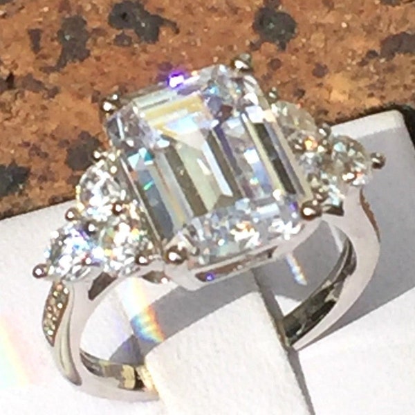 Engagement Ring: emerald cut, ring 925, simulated diamond engagement ring, valentine gift for her, ring for women, promise ring, birthday
