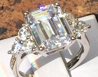 Engagement Ring: emerald cut, ring 925, simulated diamond engagement ring, valentine gift for her, ring for women, promise ring, birthday