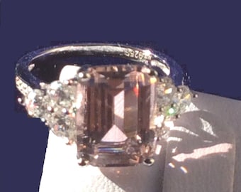 Morganite Ring: Engagement Ring, Emerald Cut Created Morganite Engagement Ring, sterling silver, emerald cut ring, #4-12, morganite rings