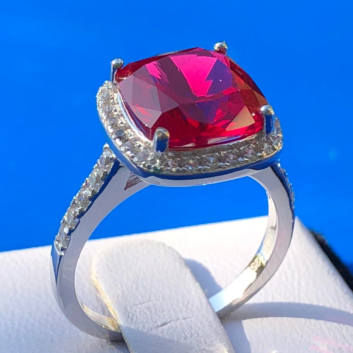 Ruby Ring Set 3pcs 5ct Cushion Cut Created Ruby Simulated Etsy