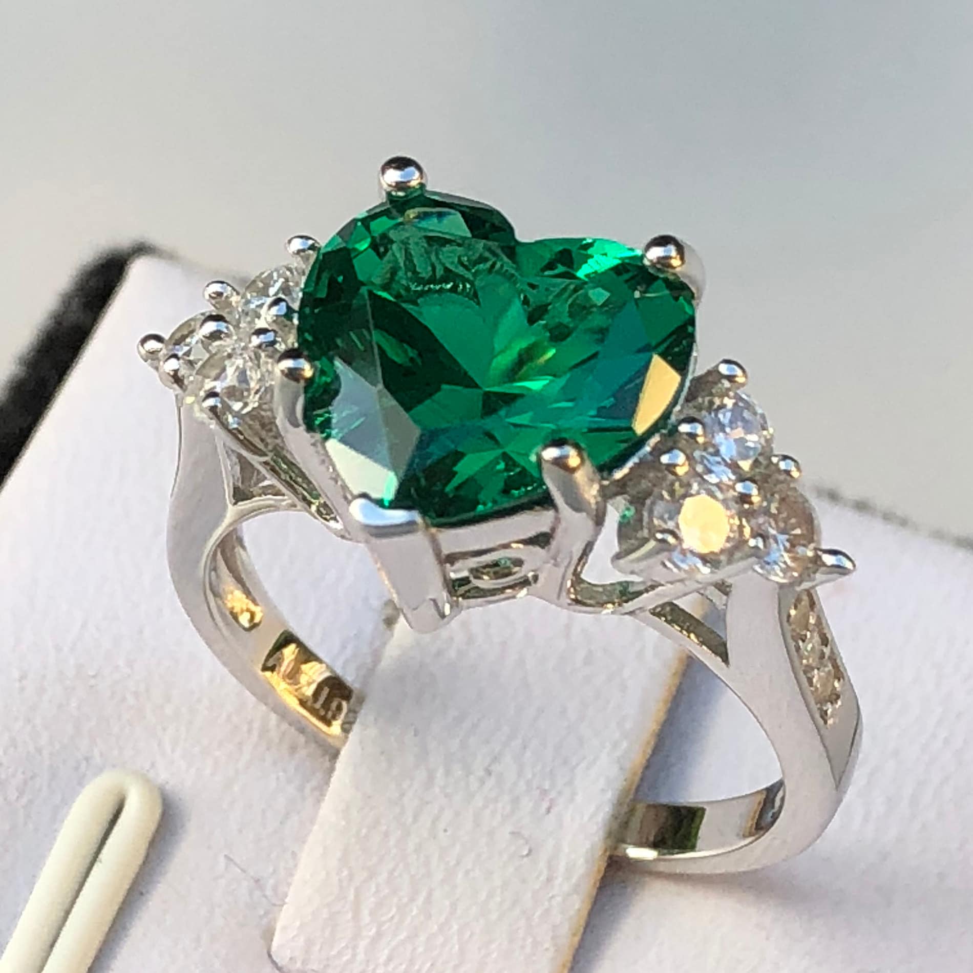 Emerald Ring: Heart Shape Emerald Engagement Ring, Created