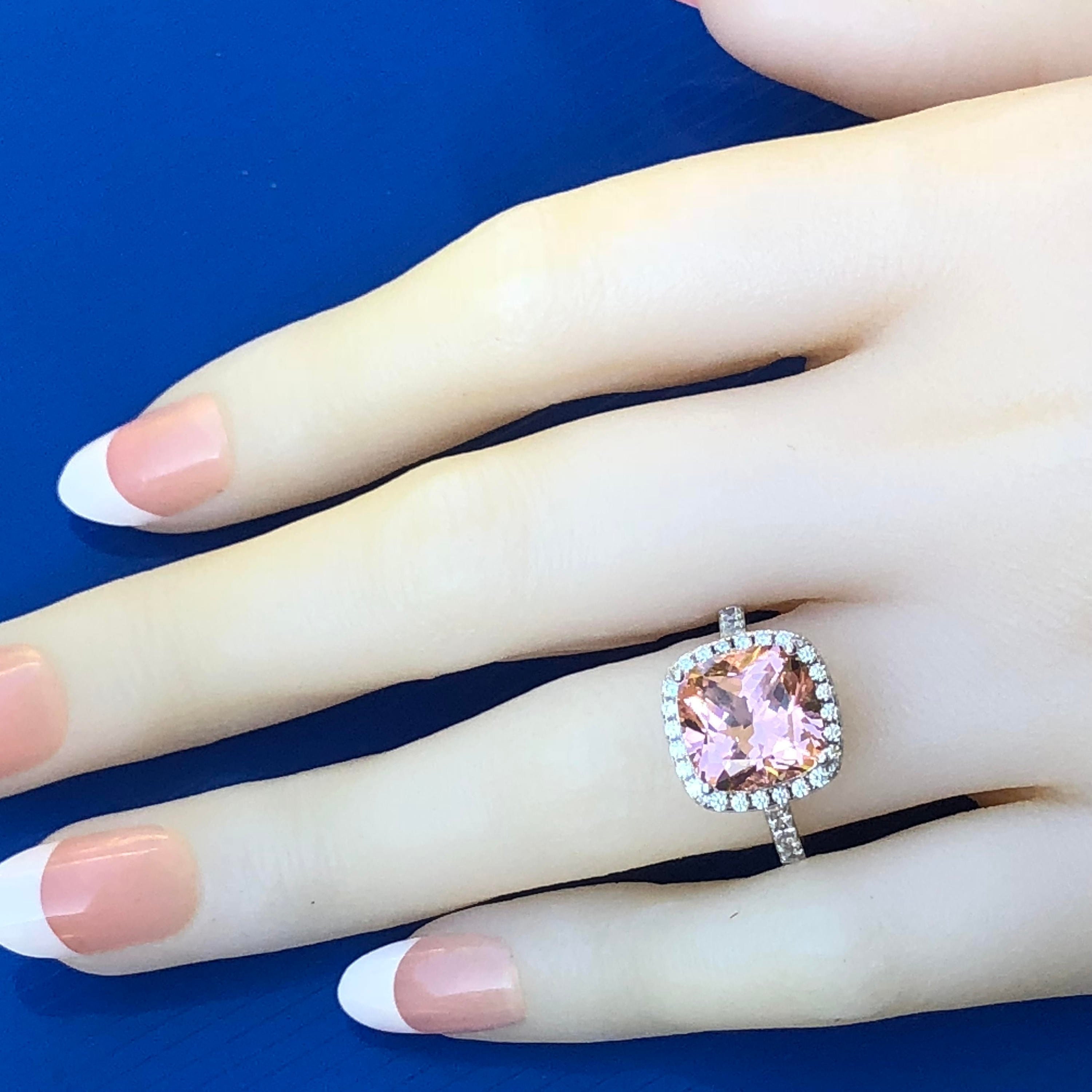 Morganite Ring: 5ct Halo Cushion Cut Simulated Morganite - Etsy