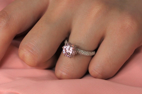 Pink Diamond Ring: 3ct Sparkly Simulated Pink Diamond Engagement