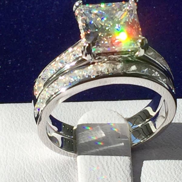 Engagement ring, wedding engagement ring set, rings for women, 5ct simulated diamond engagement ring, ring 925 silver