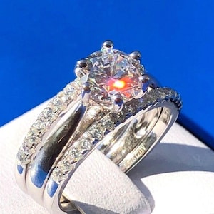 Engagement Ring set: Engagement Wedding Ring, bridal set, Round Cut, 3pcs, ring, Lab Created, Simulated Diamond Engagement Ring, size 4-11