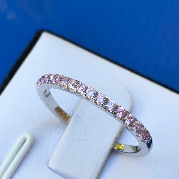 Wedding Ring: simulated Pink Diamond, Matching Bands, Half Eternity, Matching Wedder, Wedding Band, simulated diamond, pink diamonds, #4-12