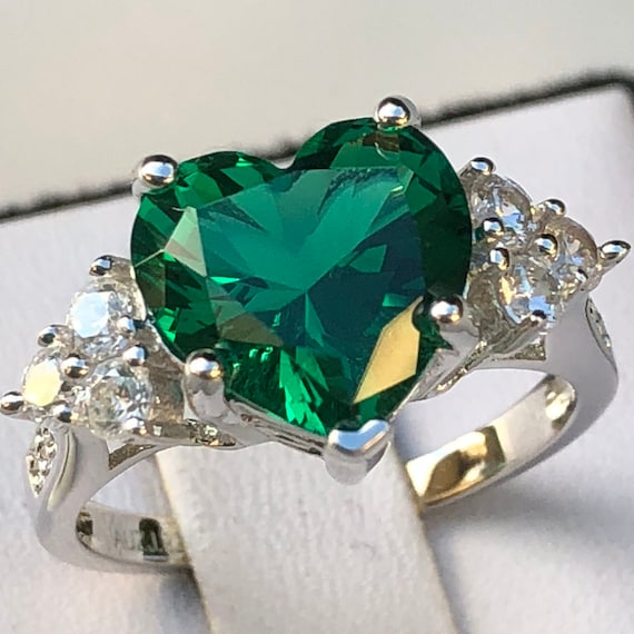 Emerald heart cheap engagement ring