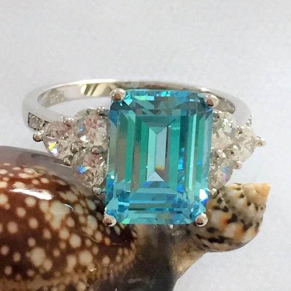 Aquamarine Ring Simulated Aquamarine Engagement Ring Diana Ring