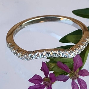 Wedding Band: Curved Band, Half Eternity, stacking, matching, Matching Wedder, Created, Simulated Diamond, Size 4-11, wedding band women,
