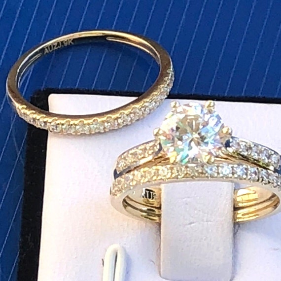 Juego de anillos de compromiso 3 piezas Juego de novia anillo de bodas Real 9K oro amarillo diamante simulado Swarovski anillos 4 11 Etsy Mexico
