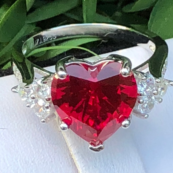 Ruby Ring: Created Ruby Engagement Ring, Heart Shape Ruby Ring, Jewellery & Accessories, ring for women, anniversary, Jewellery, Mom's Gift