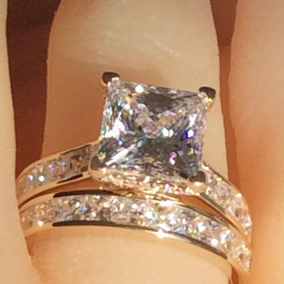 Unique Engagement Ring 2pcs Bridal Set Art Deco Simulated | Etsy