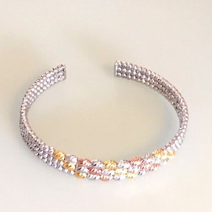 Bracelet, Italian Bracelet, Rose Gold Bracelet, Yellow Gold Bracelet, Silver Bracelet, Triple Ball Cuff Bracelet, Bangle, Italy Bracelet