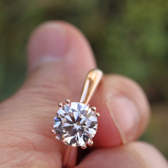 Engagement ring rose gold plated: 3ct synthetic simulated diamond, promise ring wedding ring solitaire solid 925 silver rose gold plating
