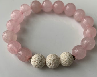 Rose Quartz Bracelet | Aromatherapy Bracelet | Beaded Gemstone Bracelet | Lava Bead Bracelet