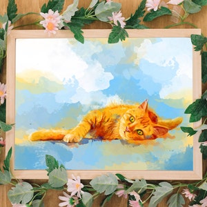 Orange Tabby Cat Art Print, Animal Wall Art Cat Poster Abstract Illustration Nursery Wall Decor Ginger Cat Lover Gift Kids Girls