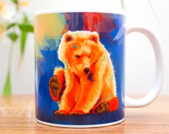 Bear Mug, Woodland Animal Mug Colorful Ceramic Coffee Mug, Forest animal gift