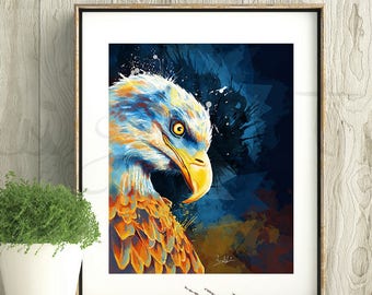 Bald Eagle Art Print, Bird Print, Eagle Poster, Animal Print for kids room decor, bird of prey wall art colorful living room decor