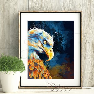 Bald Eagle Art Print, Bird Print, Eagle Poster, Animal Print for kids room decor, bird of prey wall art colorful living room decor