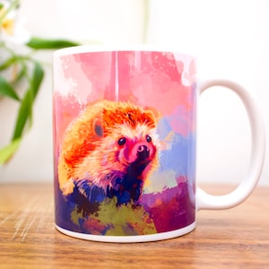 Hedgehog Mug Ceramic Coffee Mug Pink Purple, colorful and cute gift for girls, cute animal mug, 11oz coffee cup