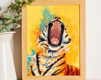 Tiger Print, Kids Room Decor, Tiger Wall Art Print, animal wall decor, tiger nursery art colorful, gift for animal lover, tiger poster