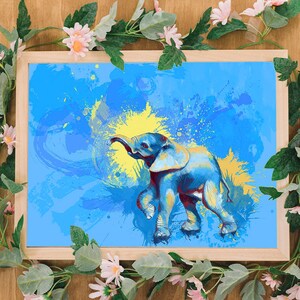 Cute Baby Elephant Art Print for Nursery, Kids Room, Adults, Blue themed room