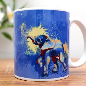 Baby Elephant Mug Blue, Ceramic Coffee Mug with Animal Illustration, cute and adorable gift for kids or for elephant lovers